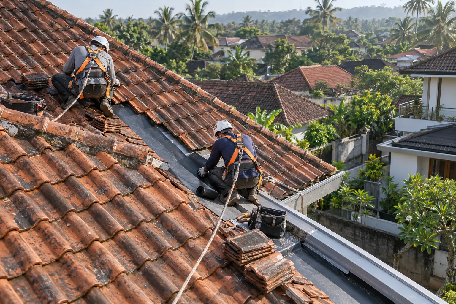 Perbaikan atap dan lapisan kedap air pada renovasi rumah