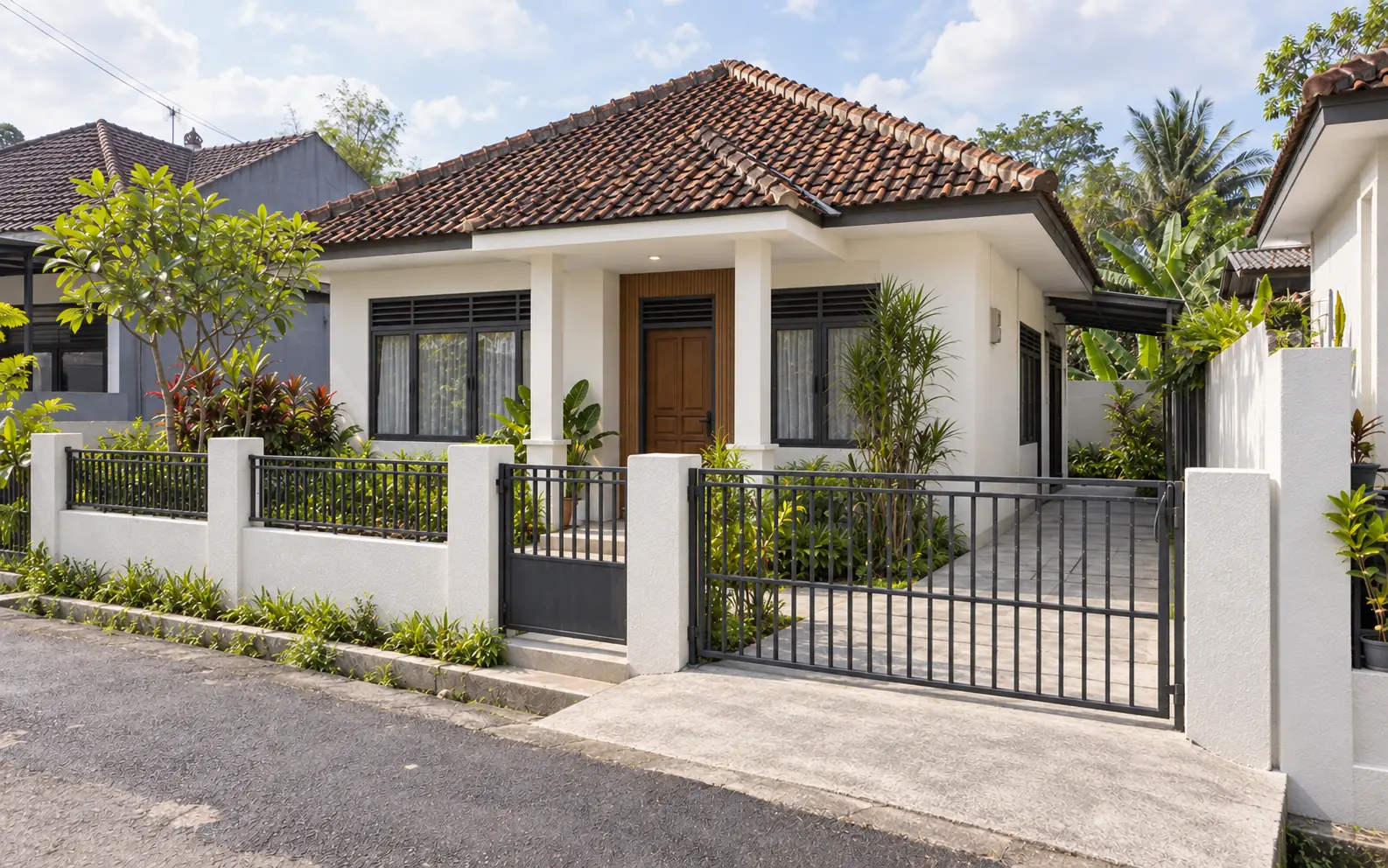 Ilustrasi rumah satu lantai setelah renovasi modern tropis
