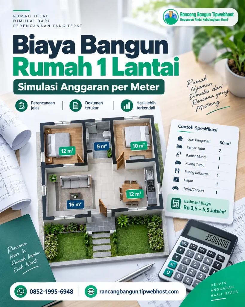 Visual biaya bangun rumah 1 lantai dengan dokumen perencanaan, gambar kerja, dan elemen proyek Rancang Bangun Tipwebhost