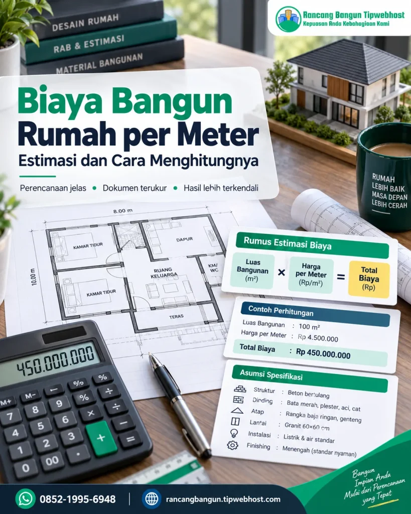 Visual biaya bangun rumah per meter dengan dokumen perencanaan, gambar kerja, dan elemen proyek Rancang Bangun Tipwebhost