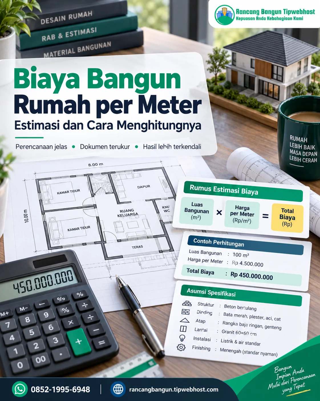 Visual biaya bangun rumah per meter dengan dokumen perencanaan, gambar kerja, dan elemen proyek Rancang Bangun Tipwebhost