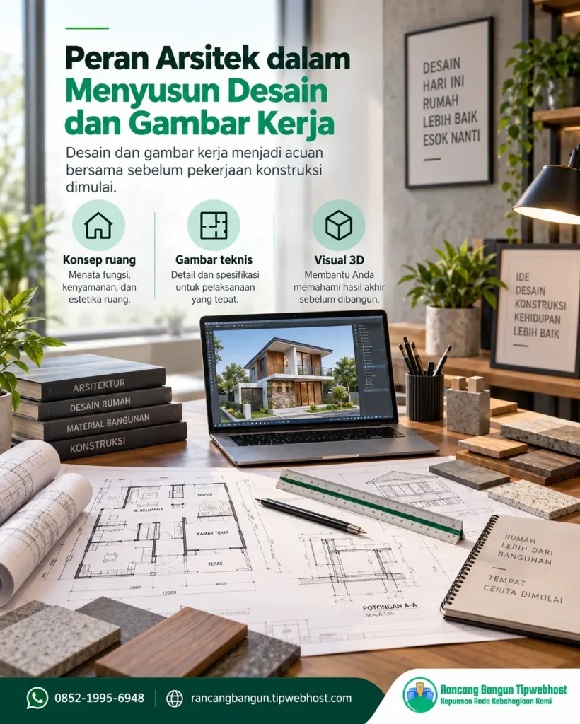 Arsitek dan kontraktor berkoordinasi dalam jasa rancang bangun rumah dari desain hingga pengerjaan