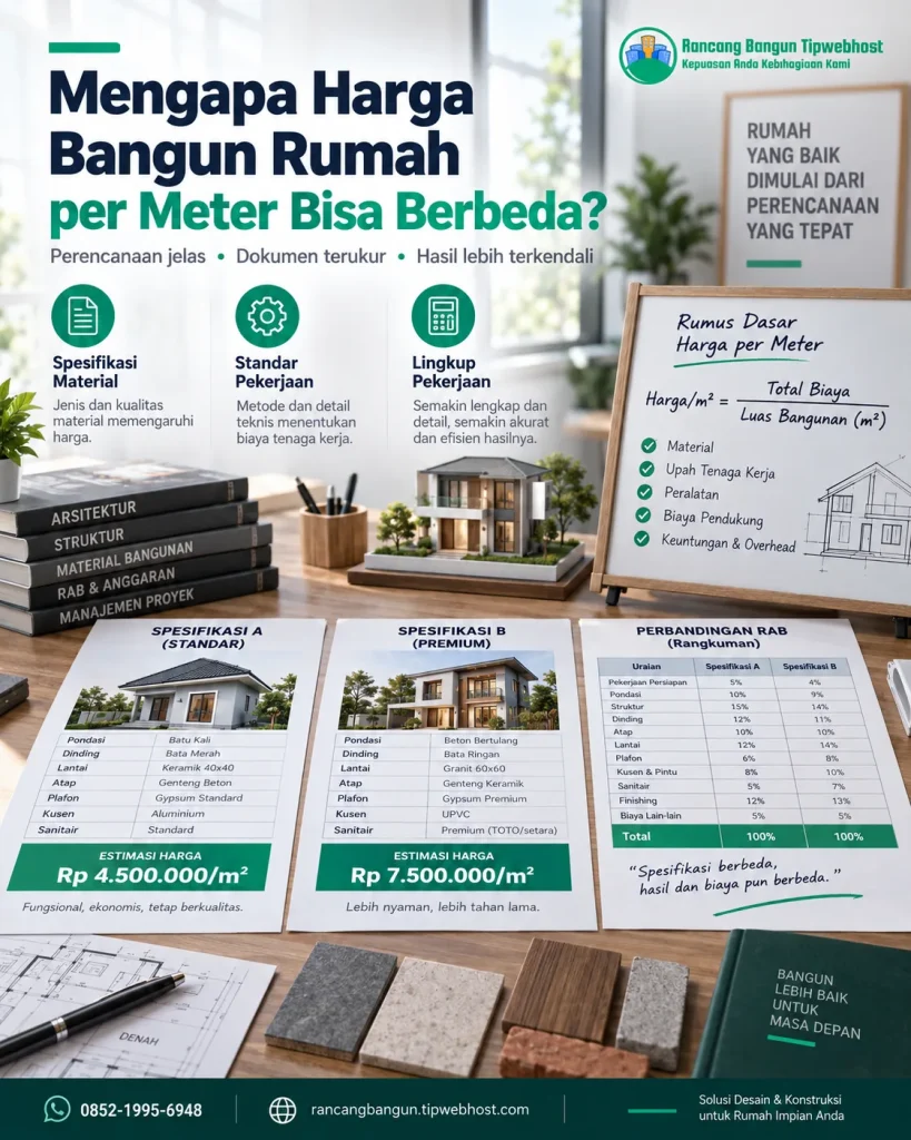 Visual mengapa harga bangun rumah dengan dokumen perencanaan, gambar kerja, dan elemen proyek Rancang Bangun Tipwebhost
