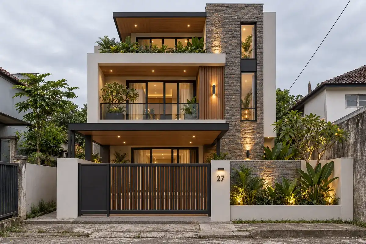 Rumah tropis modern tiga lantai setelah renovasi total